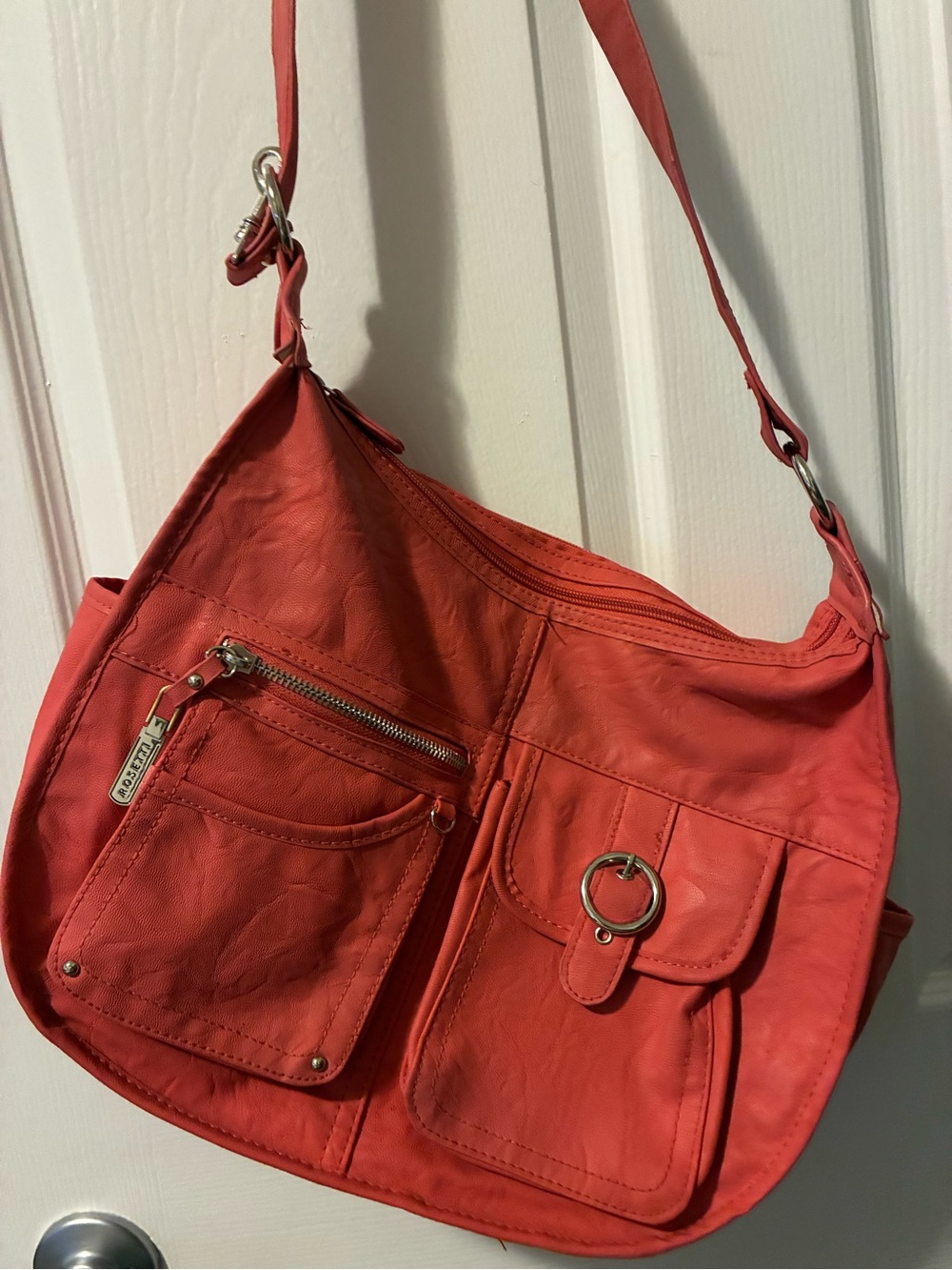 Rosetti Coral-Red Shoulder Bag with Front Pockets